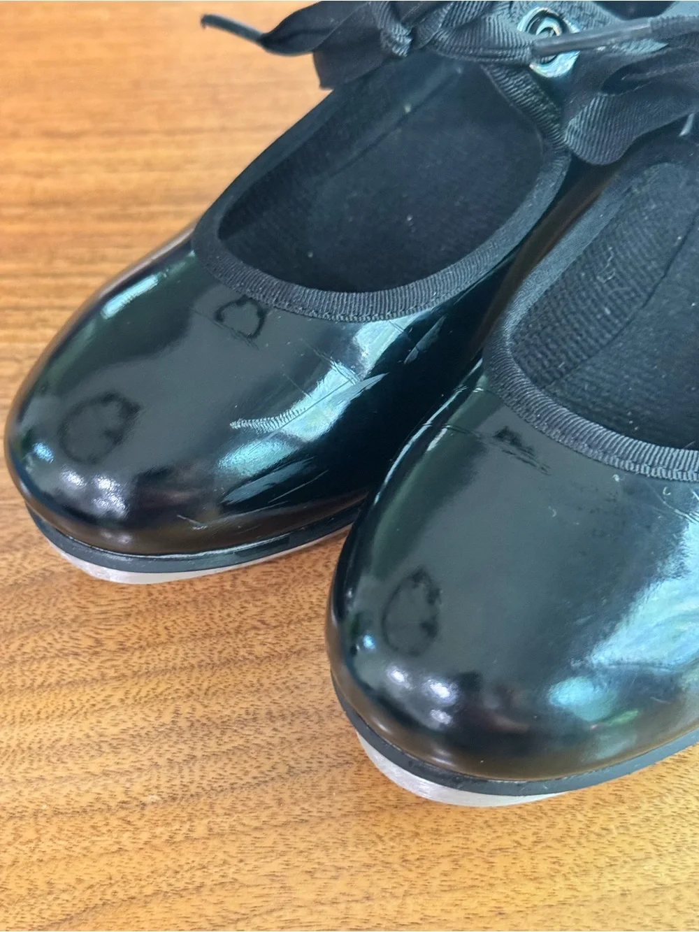EUC Balera Kids Black Patent Lace Up Tap Dance Shoes Size 2A